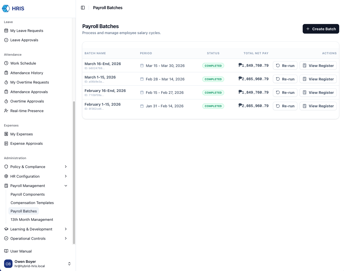 Payroll Batch Create